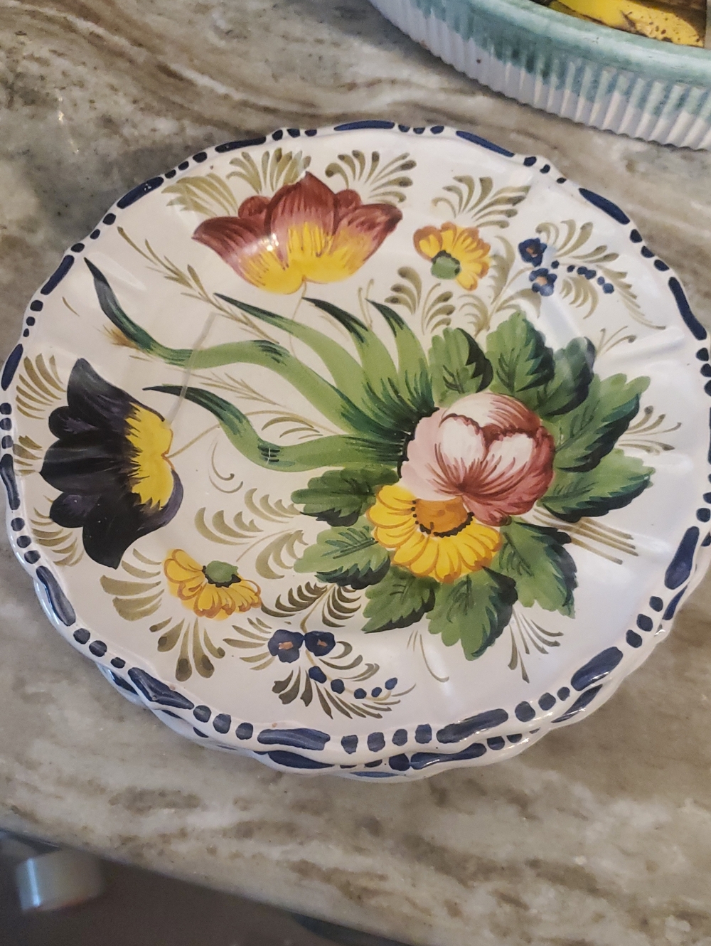 3 Italian Hand-Painted Floral Ceramic Wall Plate -